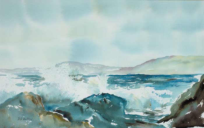 WAVES BREAKING ON ROCKS NEAR SNEEM, COUNTY KERRY and WOODLAND SCENE (A PAIR) by Marguerite Anne Muller (b.1937) at Whyte's Auctions
