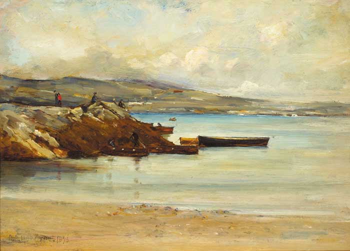 COASTAL SCENE WITH BOATS AND ONLOOKERS, 1893 by Robert Edward Morrison (British, 1852-1925) at Whyte's Auctions