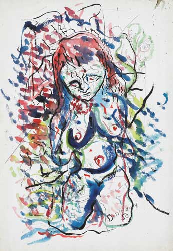 NUDE STUDY: WOMAN WITH RED FLOWER, 1950 by J. P. Donleavy (1926 - 2017) (1926 - 2017) at Whyte's Auctions