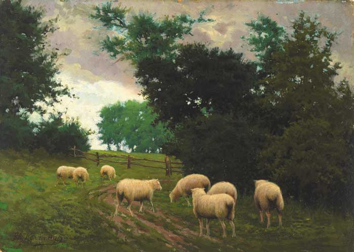 SHEEP PASTURES, KILLEEK, COUNTY DUBLIN, 1903 by Joseph Malachy Kavanagh RHA (1856-1918) RHA (1856-1918) at Whyte's Auctions