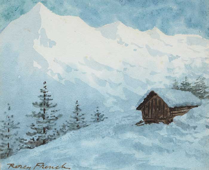 AN ALPINE LOG CABIN by William Percy French (1854-1920) at Whyte's Auctions