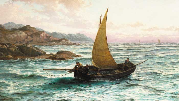 FISHERS RETURNING, MORNING AT STONE HEAD, CONNEMARA by Thomas Rose Miles RCA (fl.1869-1910) RCA (fl.1869-1910) at Whyte's Auctions