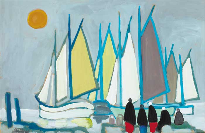SHAWLIES AND BOATS AT SUNRISE by Markey Robinson (1918-1999) at Whyte's Auctions