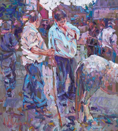 GREY EVENING, TALLOW HORSE FAIR by Arthur K. Maderson (b.1942) at Whyte's Auctions