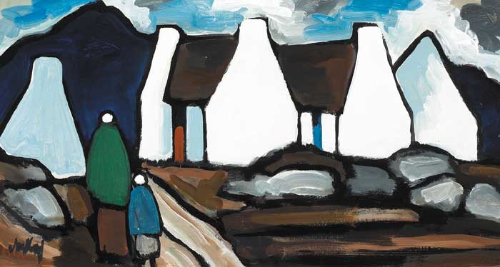 AN IRISH VILLAGE WITH WOMAN AND CHILD ON ROAD by Markey Robinson (1918-1999) at Whyte's Auctions