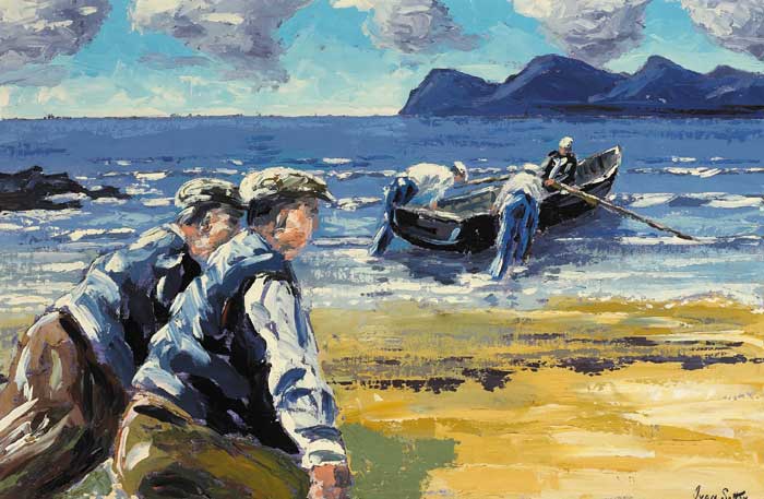 CURRACHMEN AT ACHILL ISLAND, COUNTY MAYO by Ivan Sutton sold for �2,700 at Whyte's Auctions