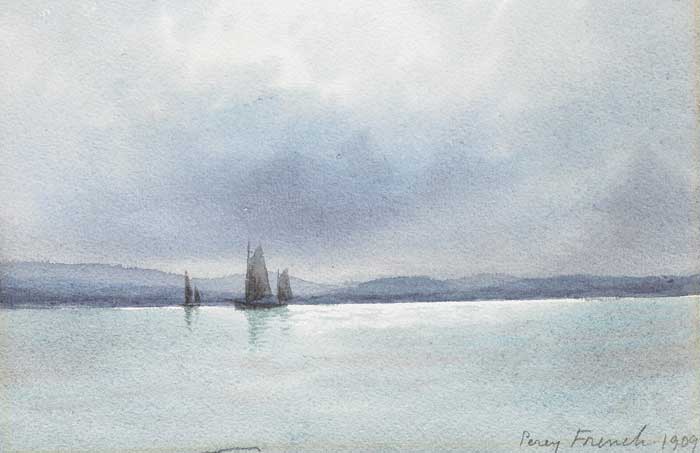 SAILBOATS ON CARLINGFORD LOUGH, 1909 by William Percy French (1854-1920) at Whyte's Auctions