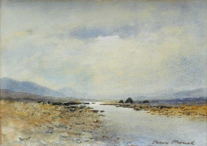 A BOGLAND RIVER WITH TURF STACKS IN DISTANCE by William Percy French (1854-1920) at Whyte's Auctions