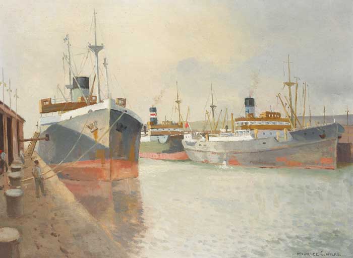 SHIPS IN YORK DOCK, BELFAST HARBOUR by Maurice Canning Wilks RUA ARHA (1910-1984) at Whyte's Auctions