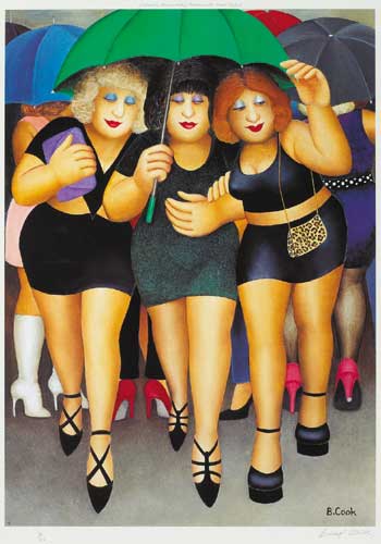 CLUBBING IN THE RAIN, 2002 by Beryl Cook sold for �320 at Whyte's Auctions