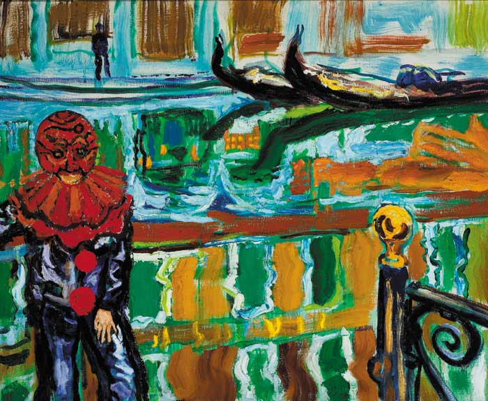 THE MASKED HARLEQUIN, VENICE, 1974 by John Bratby sold for �1,300 at Whyte's Auctions