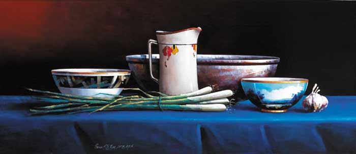 STILL LIFE WITH SCALLIONS, 2008 by David Ffrench le Roy sold for �2,800 at Whyte's Auctions