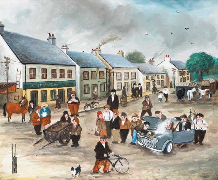 THE NEW CAR, WICKLOW VILLAGE by John Schwatschke (b.1943) at Whyte's Auctions