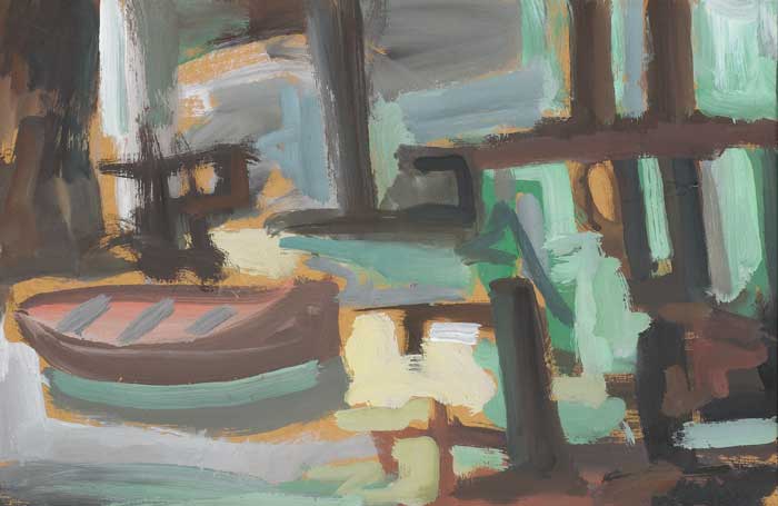 ROWING BOAT MOORED AT A QUAY by Markey Robinson (1918-1999) at Whyte's Auctions