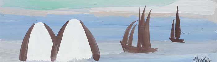 TWO COTTAGE GABLES AND TWO BOATS by Markey Robinson (1918-1999) at Whyte's Auctions