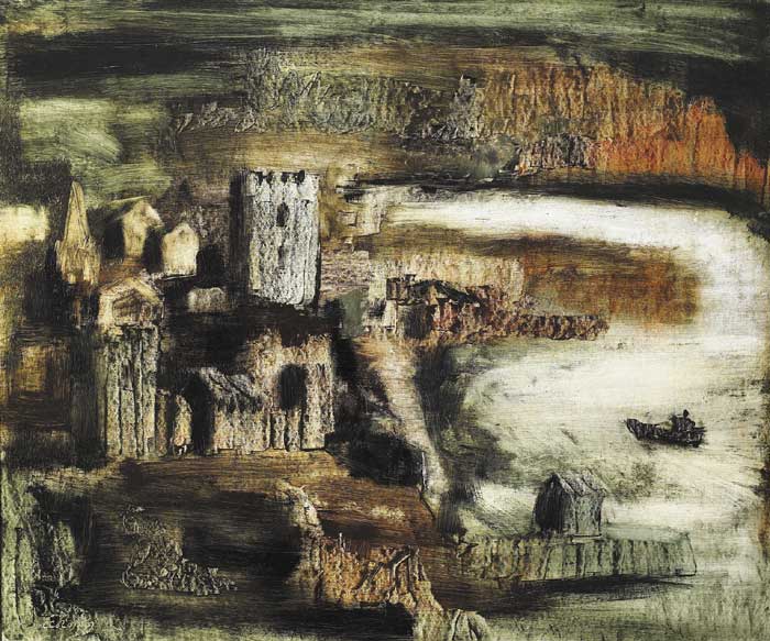 ABBEY RUINS ON AN ISLAND by S�amus � Colm�in (1925-1990) at Whyte's Auctions