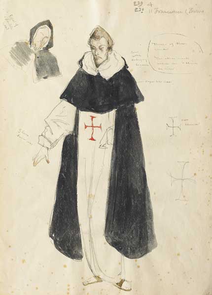 COSTUME DESIGN, FRANCISCAN MONK, FOR FERDINAND BUCHNER'S ELIZABETH OF ENGLAND, 1931 by Charles Ricketts RA (1866-1931) at Whyte's Auctions