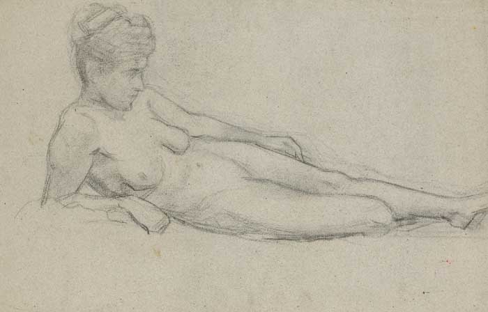 LIFE STUDY: RECLINING NUDE WITH HER HAIR UP by Sarah Henrietta Purser HRHA (1848-1943) at Whyte's Auctions