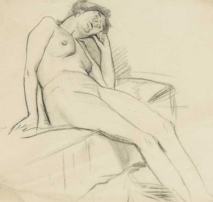 LIFE STUDY: WOMAN RECLINING ON A SOFA by Sarah Henrietta Purser HRHA (1848-1943) at Whyte's Auctions