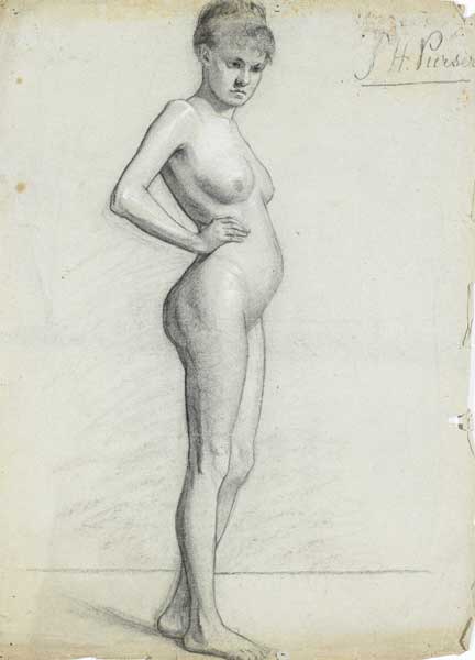 LIFE STUDY: YOUNG WOMAN WITH HAND ON HIP by Sarah Henrietta Purser HRHA (1848-1943) at Whyte's Auctions