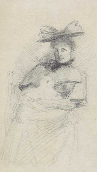WOMAN WITH LARGE HAT AND DOG IN HER LAP by Sarah Henrietta Purser HRHA (1848-1943) at Whyte's Auctions
