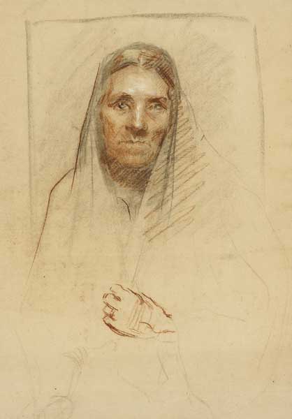 HEAD OF AN OLD WOMAN WITH A SHAWL OVER HEAD by Sarah Henrietta Purser HRHA (1848-1943) at Whyte's Auctions