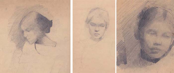 STUDY OF GIRLS HEAD (SET OF THREE) by Sarah Henrietta Purser HRHA (1848-1943) at Whyte's Auctions
