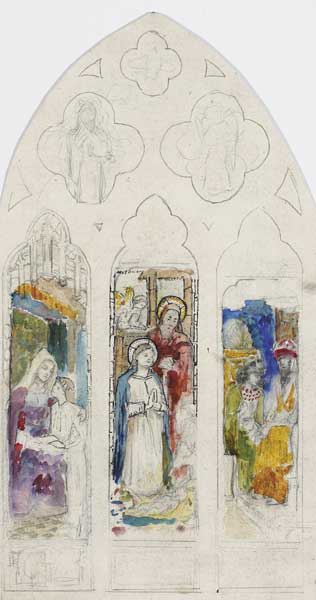 STUDY FOR A THREE-LIGHT STAINED GLASS WINDOW: SCENES FROM THE LIFE OF MARY by Sarah Henrietta Purser sold for �1,000 at Whyte's Auctions