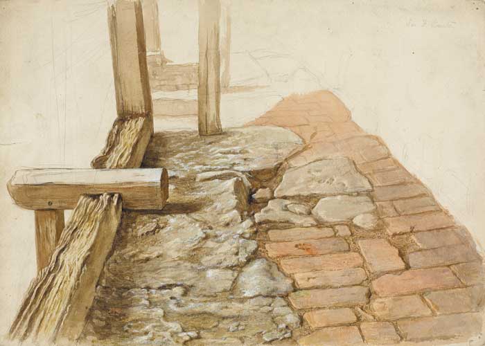 STUDY OF WOODEN BEAMS AND RED BRICKS by Sir Frederick William Burton RHA RWS (1816-1900) at Whyte's Auctions