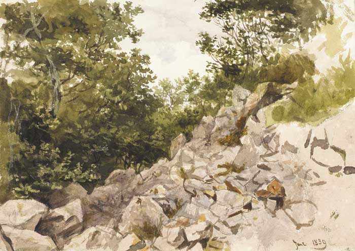 A ROCKY BANK AND TREES BEYOND, JUNE 1839 by Sir Frederick William Burton RHA RWS (1816-1900) at Whyte's Auctions