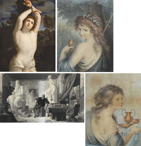 BACCANTE AND HEBE (A PAIR), MARTYRDOM OF SAINT SEBASTIAN, and MICHAELANGELO IN HIS STUDIO by Giovanni Battista Cipriani (1727-1785) and others at Whyte's Auctions