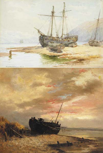 BEACHED SAILING CRAFT and BEACHED FISHING SMACK (A PAIR) by Alexander Williams RHA (1846-1930) at Whyte's Auctions