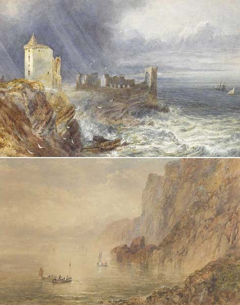 DUNLUCE CASTLE and FISHING FLEET UNDER CLIFFS (A PAIR) at Whyte's Auctions