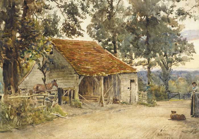 BY THE OLD BARN AT DAY'S END, 1903 by Joseph Poole Addey (1852-1922) at Whyte's Auctions