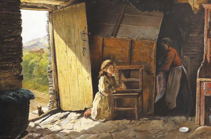 "MORNING PRAYER", COTTAGE INTERIOR, COUNTY CORK, 1901 by James Brenan sold for �12,500 at Whyte's Auctions