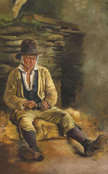 STUDY OF A MAN SEATED OUTSIDE A COTTAGE by James Brenan RHA (1837-1907) at Whyte's Auctions