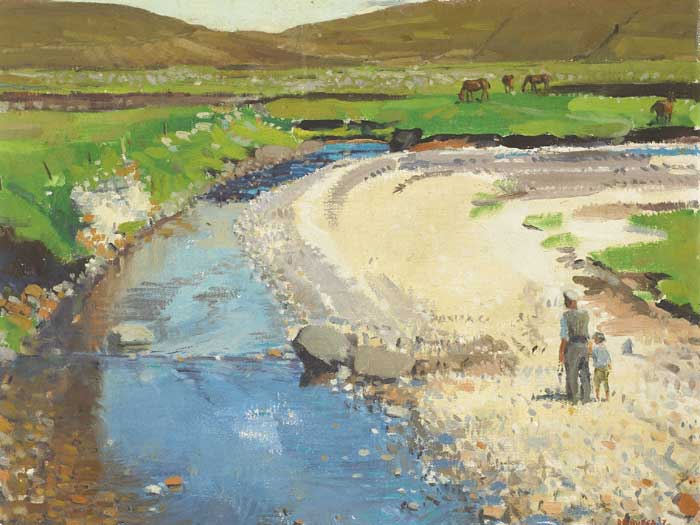 FIGURES BY A RIVER, ACHILL by Micheál de Burca sold for €3,000 at Whyte's Auctions