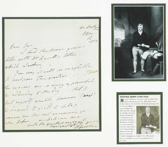 1813 (16 February). Henry Grattan handwritten letter at Whyte's Auctions