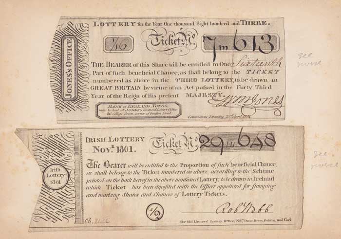 1801 and 1803  Irish Lottery Tickets at Whyte's Auctions