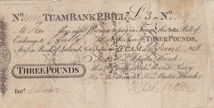 1813 Tuam Bank Three Pounds note at Whyte's Auctions