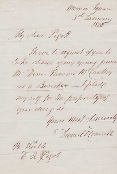 1845 (3 January). Daniel O'Connell handwritten letter to D.R Pigot QCMP at Whyte's Auctions