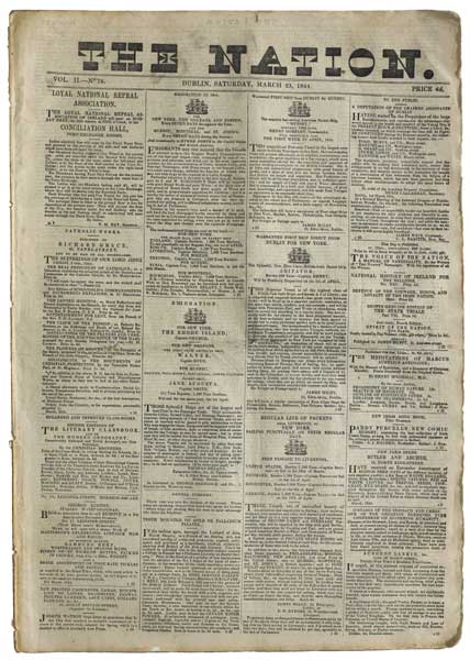 1847. The Nation weekly newspaper. June to December 1847 complete, also 1885 and 1889 January to December at Whyte's Auctions