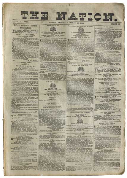 1844 (March to September) The Nation weekly newspaper, with news of Daniel O'Connell's imprisonment etc. at Whyte's Auctions