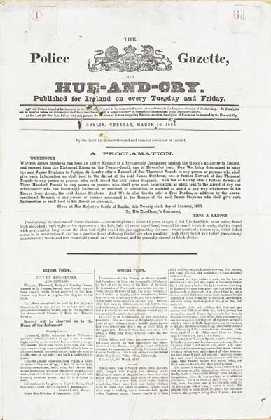 1864-1891. Police Gazette or Hue and Cry, "Published for Ireland every Tuesday and Friday". at Whyte's Auctions