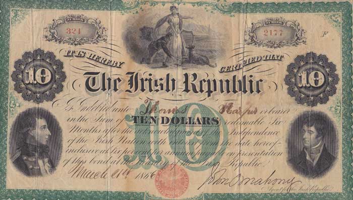 1865-67 Fenian Rising. The Irish Republic Ten Dollars bond. at Whyte's Auctions