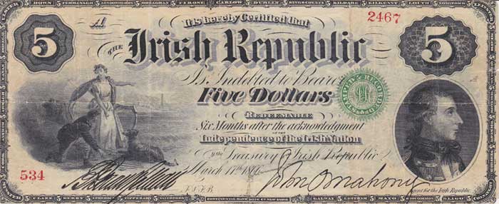 1865-67. Fenian Rising. The Irish Republic Five Dollars bond at Whyte's Auctions