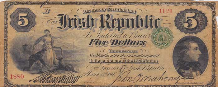 1865-67. Fenian Bond. The Irish Republic Five Dollars, issued at Whyte's Auctions