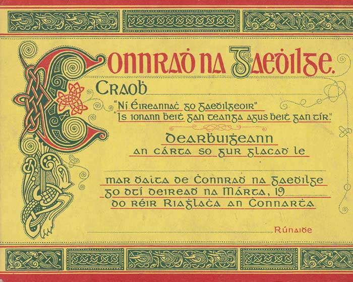 c. 1900 Conradh na Gaedhilge membership card and 1906 booklet for Mass in Irish for St. Patrick's Day at Westminster Cathedral at Whyte's Auctions