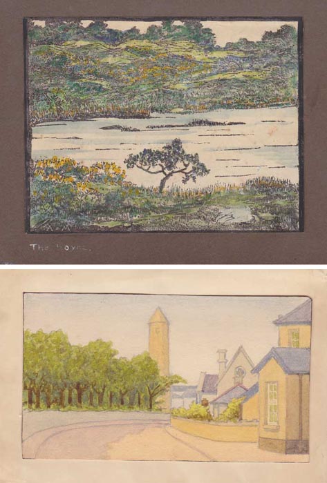c. 1930 River Boyne, coloured lino cut, to Count Plunkett from the artist, Christmas 1938 at Whyte's Auctions