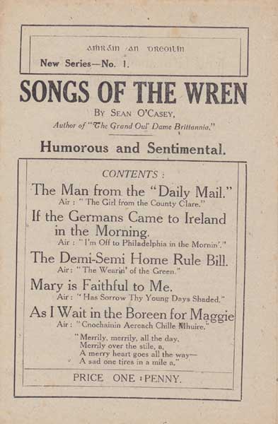 1914. Sen O'Casey Songs of The Wren. War Series-No.1 at Whyte's Auctions